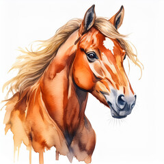 Watercolor painting of farm or wild horse. Domestic animal. Hand drawn art isolated on white