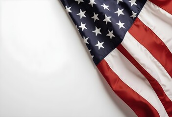 American flag with stars and stripes , partially visible against a plain white background