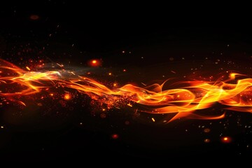 Close up of fire with black background. Ideal for backgrounds or fiery concepts