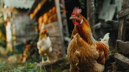 A rooster on a chicken farm, animal husbandry