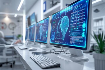 Naklejka premium Futuristic Medical Consultation Technology created with Generative AI