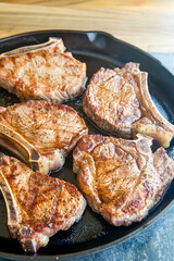 Pork chops rubbed with a simple but flavorful cumin, coriander, and garlic mixture.