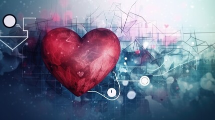 Digital composite of Red heart against blue and white background with vignette - Powered by Adobe