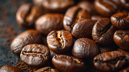 Fototapeta premium Pile of coffee beans on table