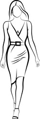 Sketch Of Walking Woman In Dress. Vector illustration 