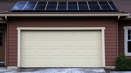 Fototapeta premium Solar panels installed on the facade of a house with a white door