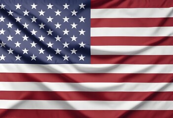 The iconic red and white stripes and white stars on a blue background of the American flag, presented in a textured, waving pattern.