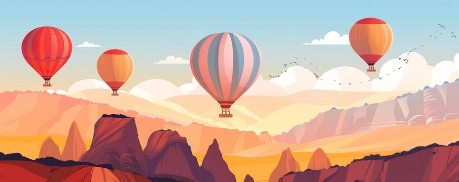 Hot air balloons over Cappadocia flat design front view adventure travel theme animation Complementary Color Scheme