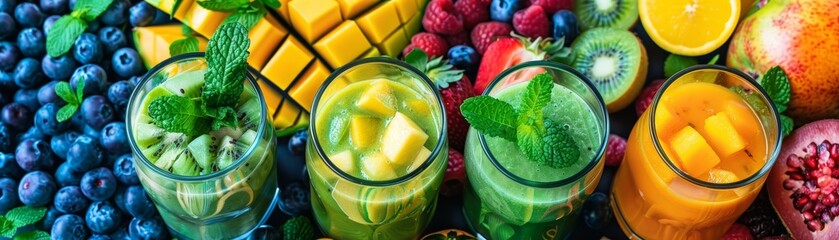 Nutritional smoothie with fresh fruits and greens.
