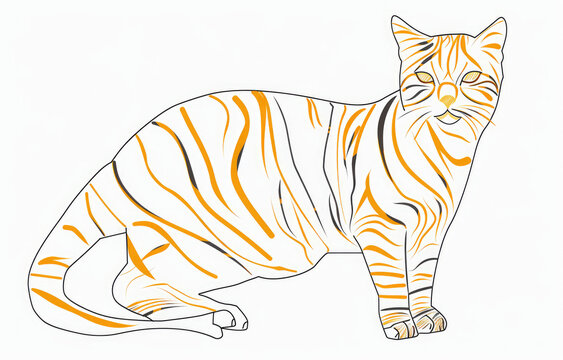 recommend clip art: A drawing of Bengal Cat showing the full body, in one line drawing, figure outline only, single line, simple, in the style of one line, single line drawing, black line on white background, colorful,