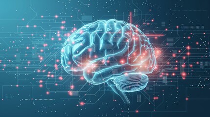 Fototapeta premium Futuristic Digital Brain Visualization Depicting Neural Connections and Advanced Artificial Intelligence Technology with Data Flow