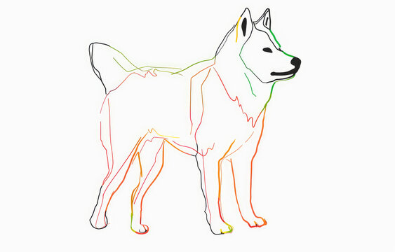 recommend clip art: A drawing of hiba Inu showing the full body, in one line drawing, figure outline only, single line, simple, in the style of one line, single line drawing, black line on white background, colorful, no