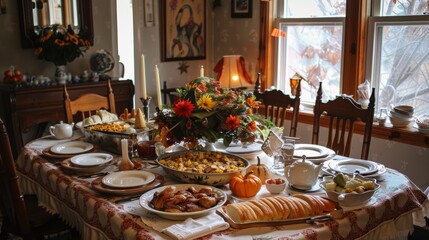 Thanksgiving Table Setting with Festive Feast