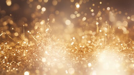 Golden sparkler on golden bokeh background. Christmas and New Year concept