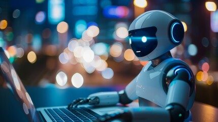 AI-powered chatbot assisting a customer on a laptop screen.