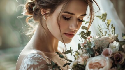 Naklejka premium Bridal photoshoot with a model in a wedding dress.