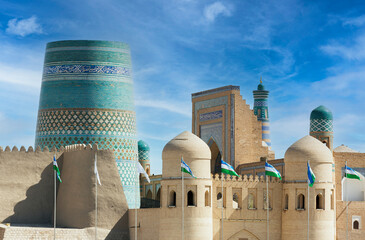 The architecture of Itchan Kala, the walled city of Khiva city, Uzbekistan. UNESCO World Heritage