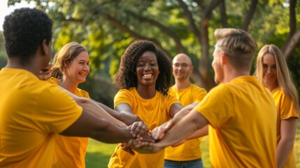 Fototapeta premium Volunteers Stacking Hands Together