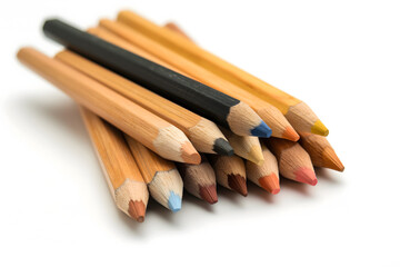 Obraz premium Assorted Colored Pencils Piled up on a White Background