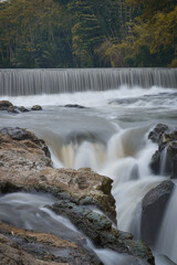 Water flowing between the rocks, beautiful water panorama, waterfall
