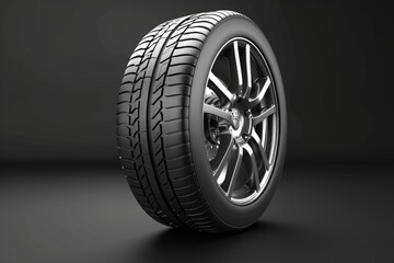 Close-up of a car tire on a dark, black background. Perfect for automotive industry promotions