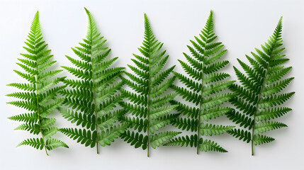 Triple Fern Leaves over a Crumpled White Paper Background