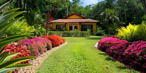 Florida House with Landscaped Garden Near Beach - Ideal for Rental Opportunities. Concept Beachside Retreat, Tropical Landscape, Rental Property, Florida House, Investment Opportunity