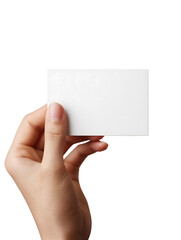 Human Hand Holding a Blank White Card Isolated on White Background