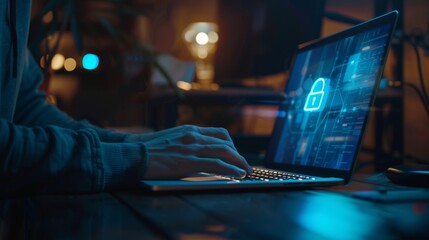 A Hacker at Work at Night