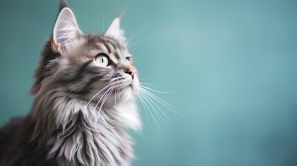 Obraz premium Beautiful cat on a plain background with copy space