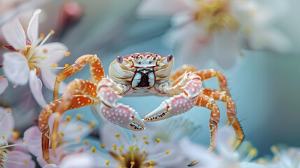 Spider Crab perched on a blossom