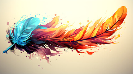 Abstract drawing painting feather vibrant colors. Fly nature elegance concept. Graphic Art