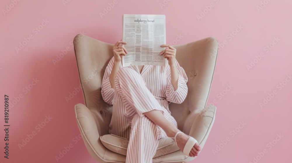 Canvas Prints Woman Reading Newspaper Comfortably