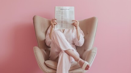 Woman Reading Newspaper Comfortably