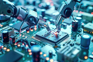 Realistic red circuit board background