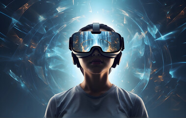 Woman with VR glasses experiencing metaverse
