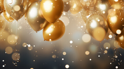 Gold and Silver Balloons with Bokeh on Gradient Background