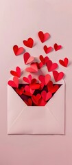 Enveloped in Love Red Hearts on Light Pink Background