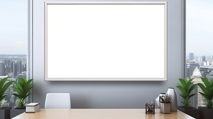 Blank white poster on the wall in office.