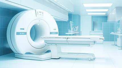 CT scanner in modern hospital interior.