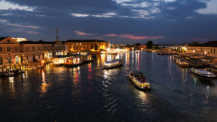Evening Venice, Italy. Canal Grande during sunset, beautiful lighting, reflection in the water.