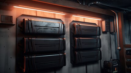 Black storage boxes in the server room.