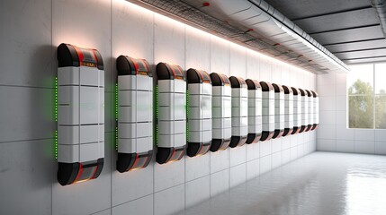 Digital composite of servers in server room with light and reflections