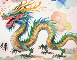 asiatischer Drache Aquarell Zeichnung Illustration zum Jahr des Drachen 