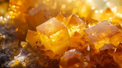 Warm golden crystals sparkling under a sunlit glow