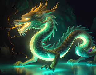 Fototapeta premium 3d Rendering von einem chinesischen Drachen Neonfarben - Jahr des Drachen 