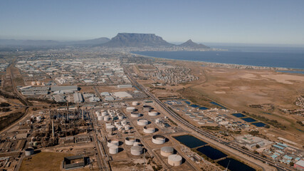 Fototapeta premium Aerial view of Table Mountain view from the West Coast