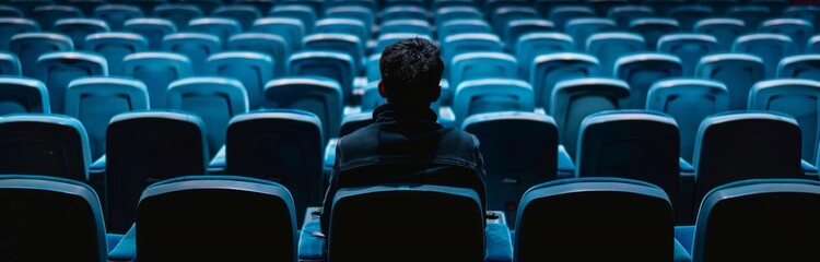 Naklejka premium one man sitting in empty cinema or theater auditorium