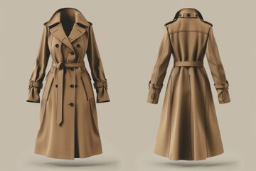 A stylish women's trench coat with a belt. Perfect for fashion or outerwear concepts