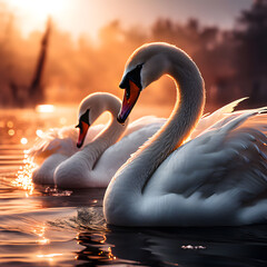 Swans in love swim, ai-generatet